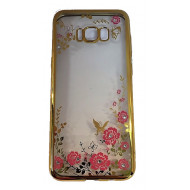 Capa Silicone Gel Com Desenho Flor Samsung Galaxy S8 G950 Dourado